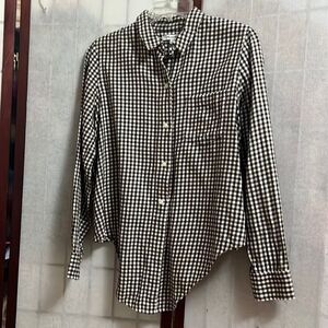 MADEWELL GINGHAM CHECK BROWN‎ TIE FRONT CROPPED SHIRT SIZE M